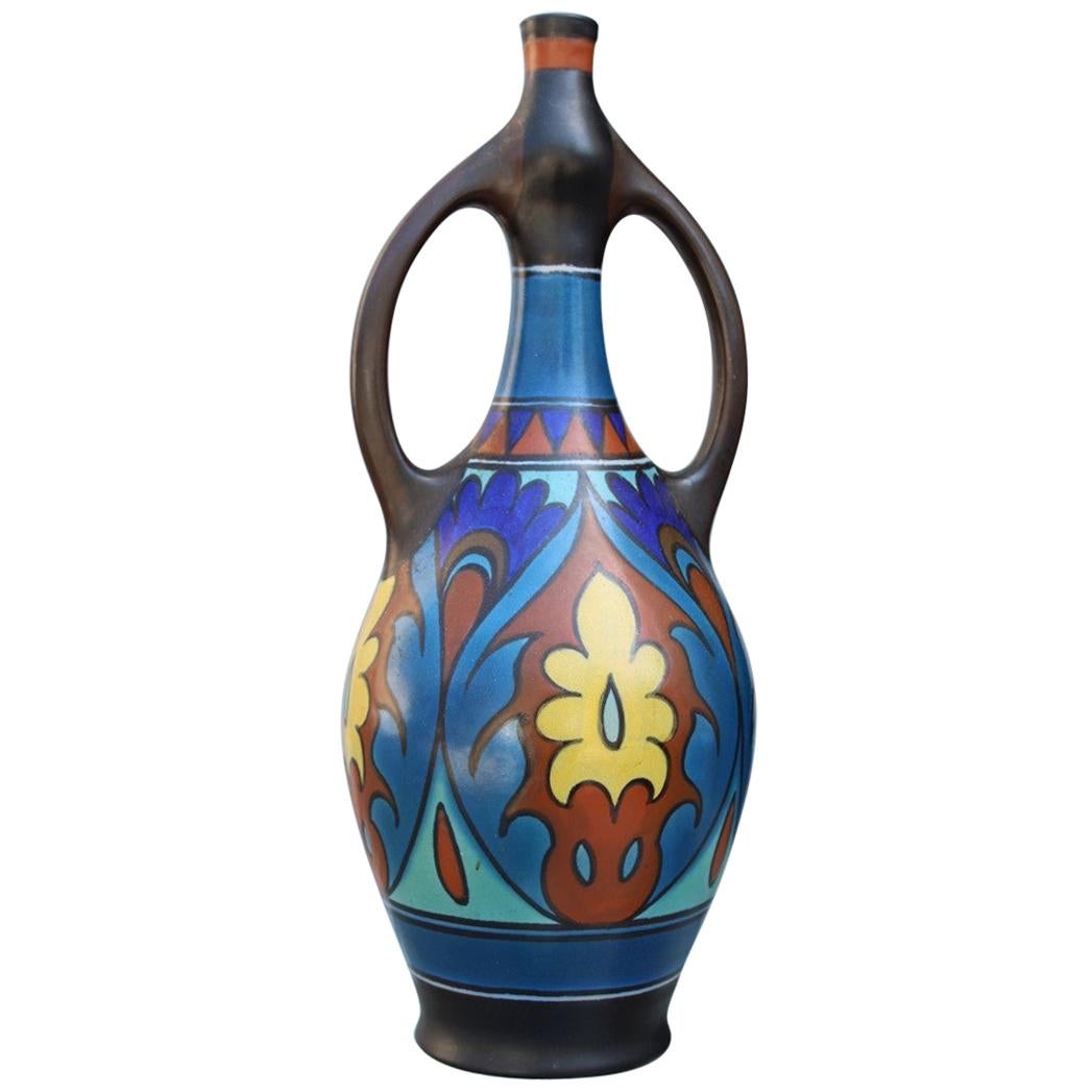 Gouda Holland Vaso in ceramica di metà secolo 1950 Multicolore
