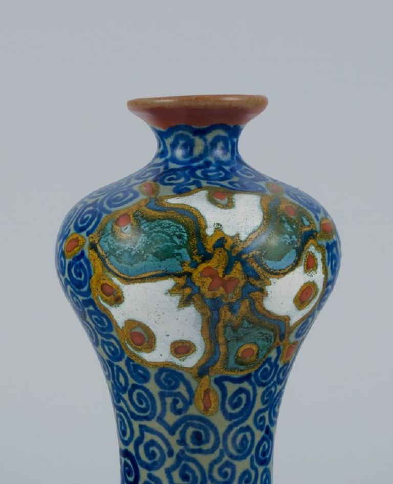 Dutch Gouda, Netherlands, Art Nouveau Hand-Decorated Ceramic Vase, Approximate 1920s