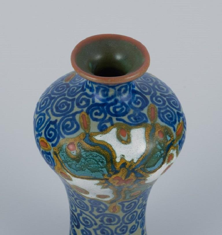 Glazed Gouda, Netherlands, Art Nouveau Hand-Decorated Ceramic Vase, Approximate 1920s