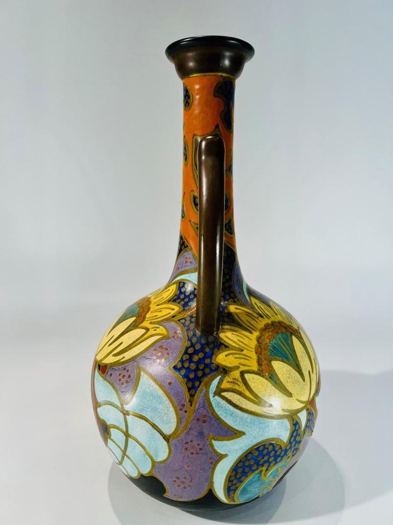GOUDA Pikan dutch multicolor polychrome Art Nouveau porcelain vase circa 1900 In Excellent Condition For Sale In Rio De Janeiro, RJ