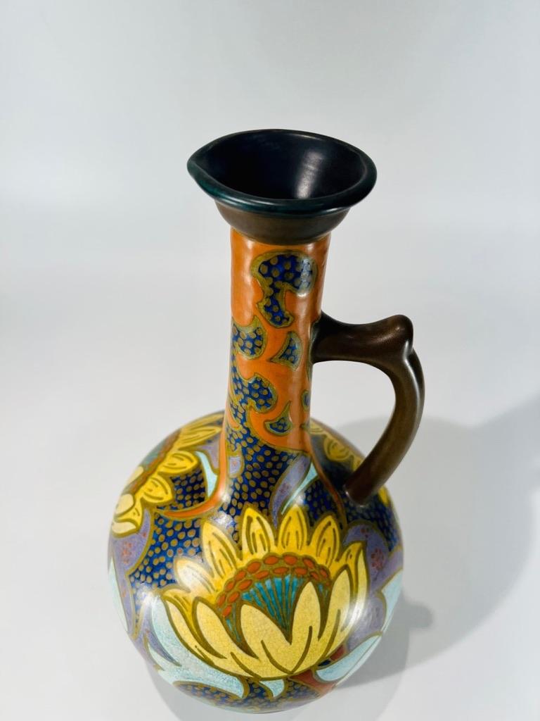 Early 20th Century GOUDA Pikan dutch multicolor polychrome Art Nouveau porcelain vase circa 1900 For Sale