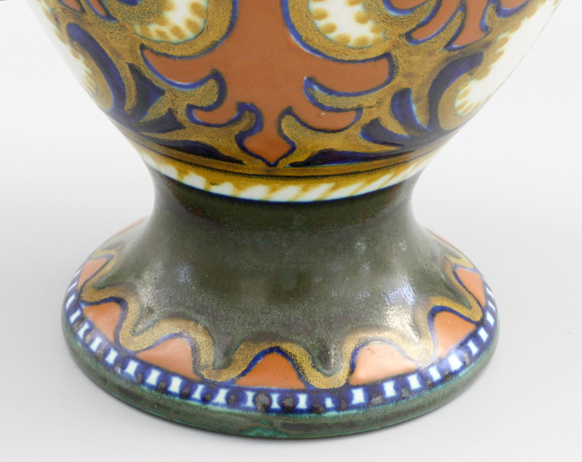 Dutch Gouda Plateelbakkerij Zuid Rhodian Pattern Amphora Shape Art Pottery Vase, 1924