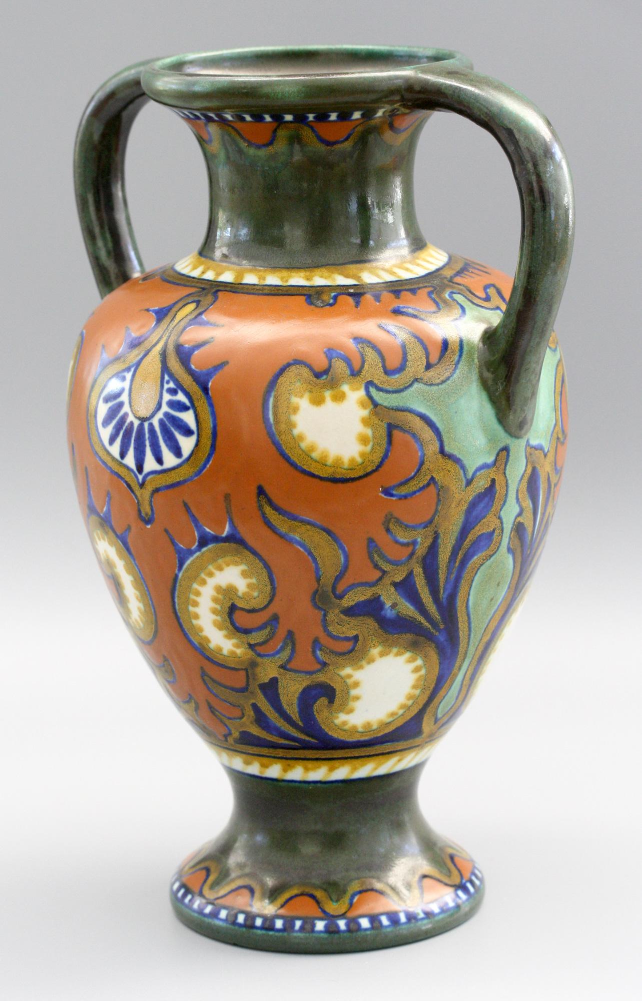 Gouda Plateelbakkerij Zuid Rhodian Pattern Amphora Shape Art Pottery Vase, 1924 In Good Condition In Bishop's Stortford, Hertfordshire