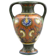 Gouda Plateelbakkerij Zuid Rhodian Pattern Amphora Shape Art Pottery Vase, 1924