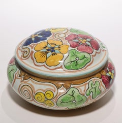 Gouda Pottery Art Deco Jar & Lid Dresser Box Floral Decor