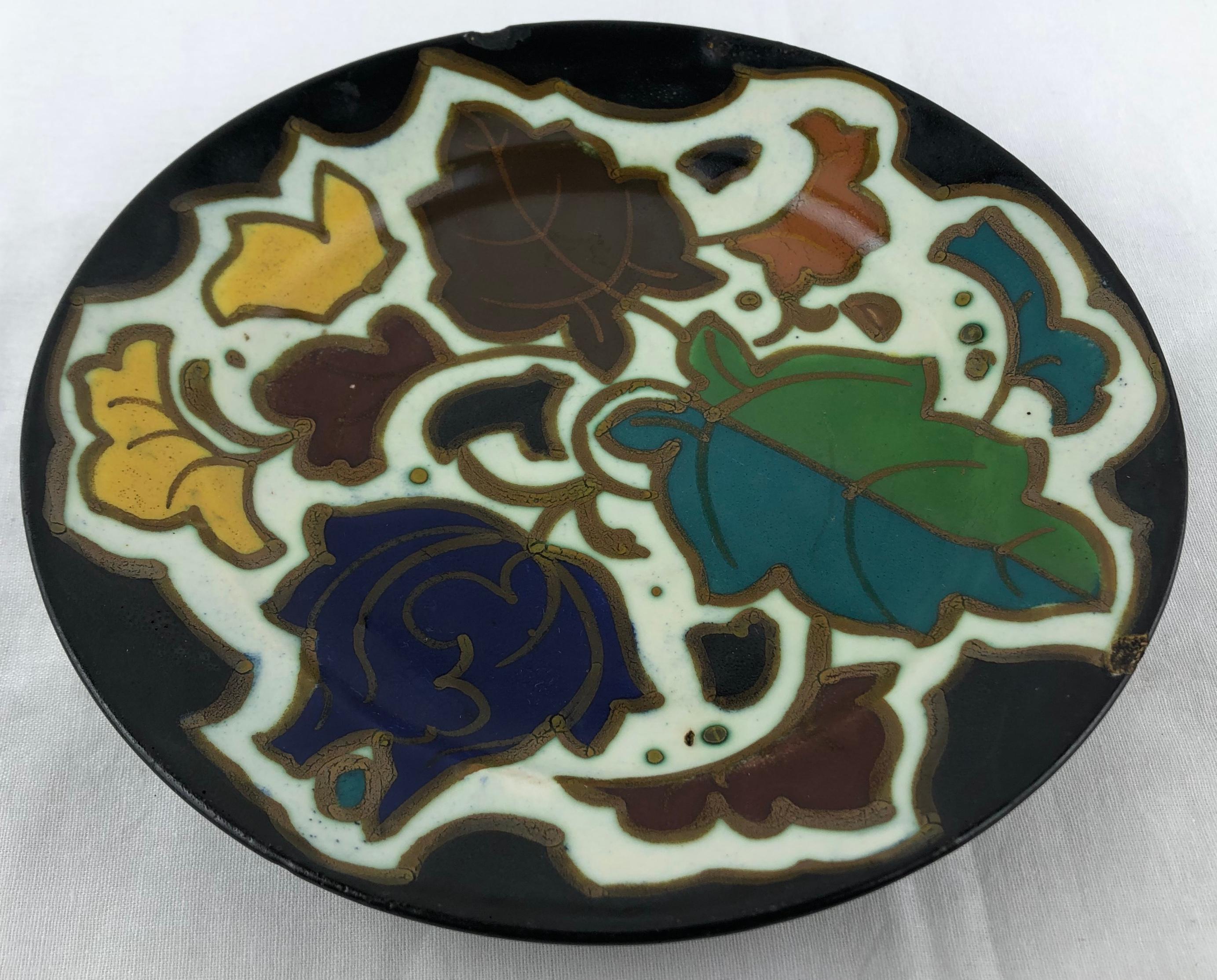 Dutch Gouda Hand Crafted Pottery Art Nouveau Decorative Dish, Holland For Sale