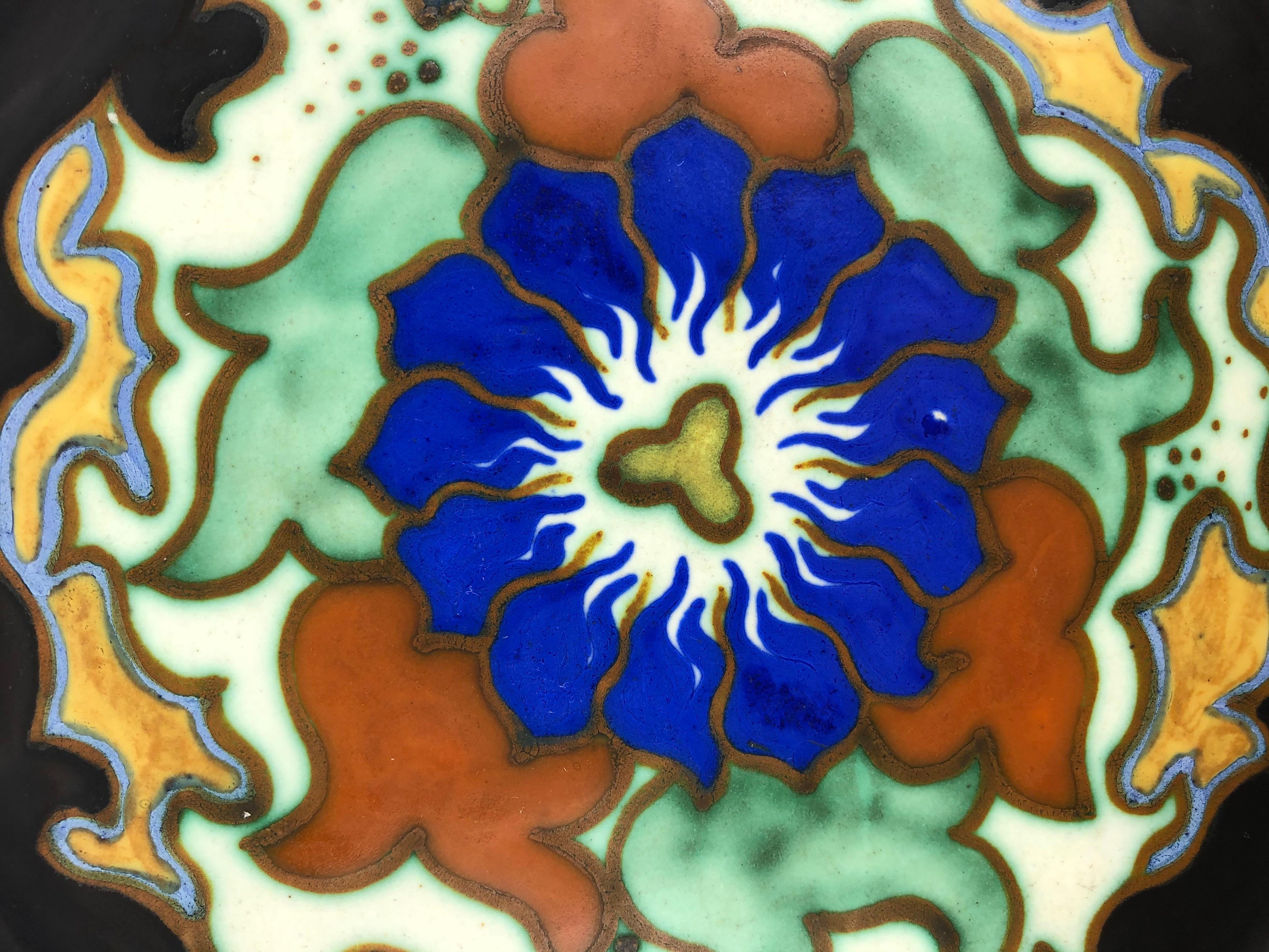 Unglazed Gouda Pottery Art Nouveau Decorative Plate/Dish, Holland For Sale