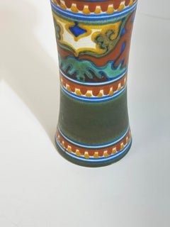 Gouda Pottery Vase, Rondo Pattern, Zuid Holland Dutch Earthenware
