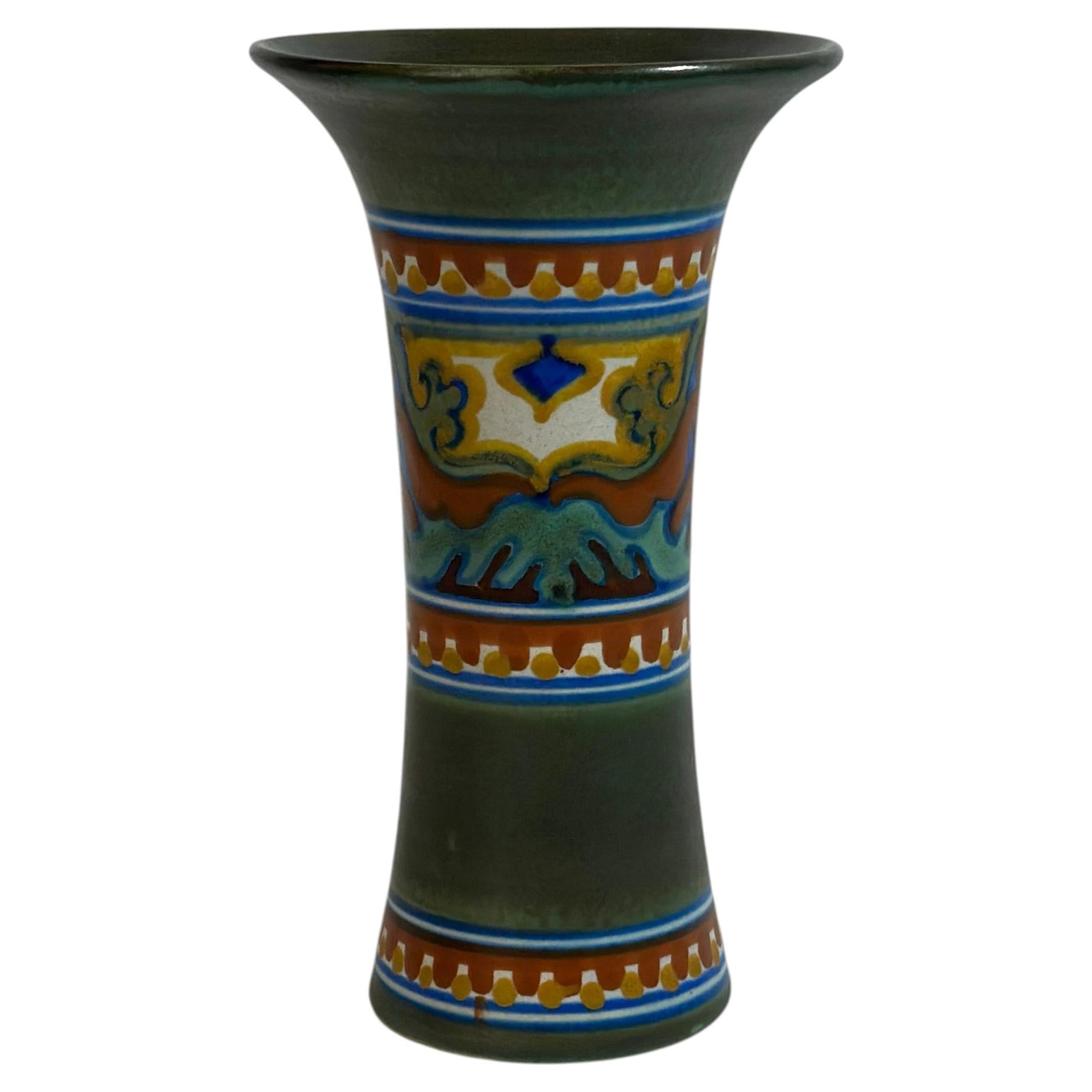 Gouda Pottery Vase, Rondo Pattern, Zuid Holland Dutch Earthenware