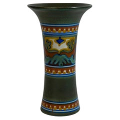 Gouda Pottery Vase, Rondo Pattern, Zuid Holland Dutch Earthenware