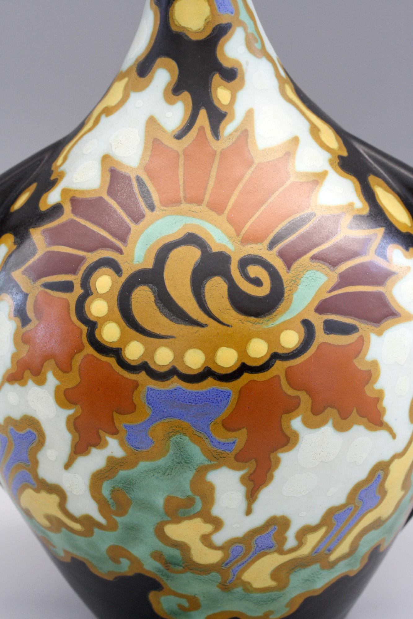 Gouda Regina Twin Handled Presto Pattern Art Pottery Vase by Steef Bowers c.1927 2