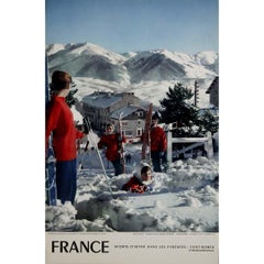 1958 cartel de viaje vintage de Goudin Font-Romeu Pirineos franceses