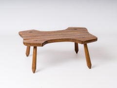 Table basse brutaliste en hêtre dans le style de Marolles - France années 1970