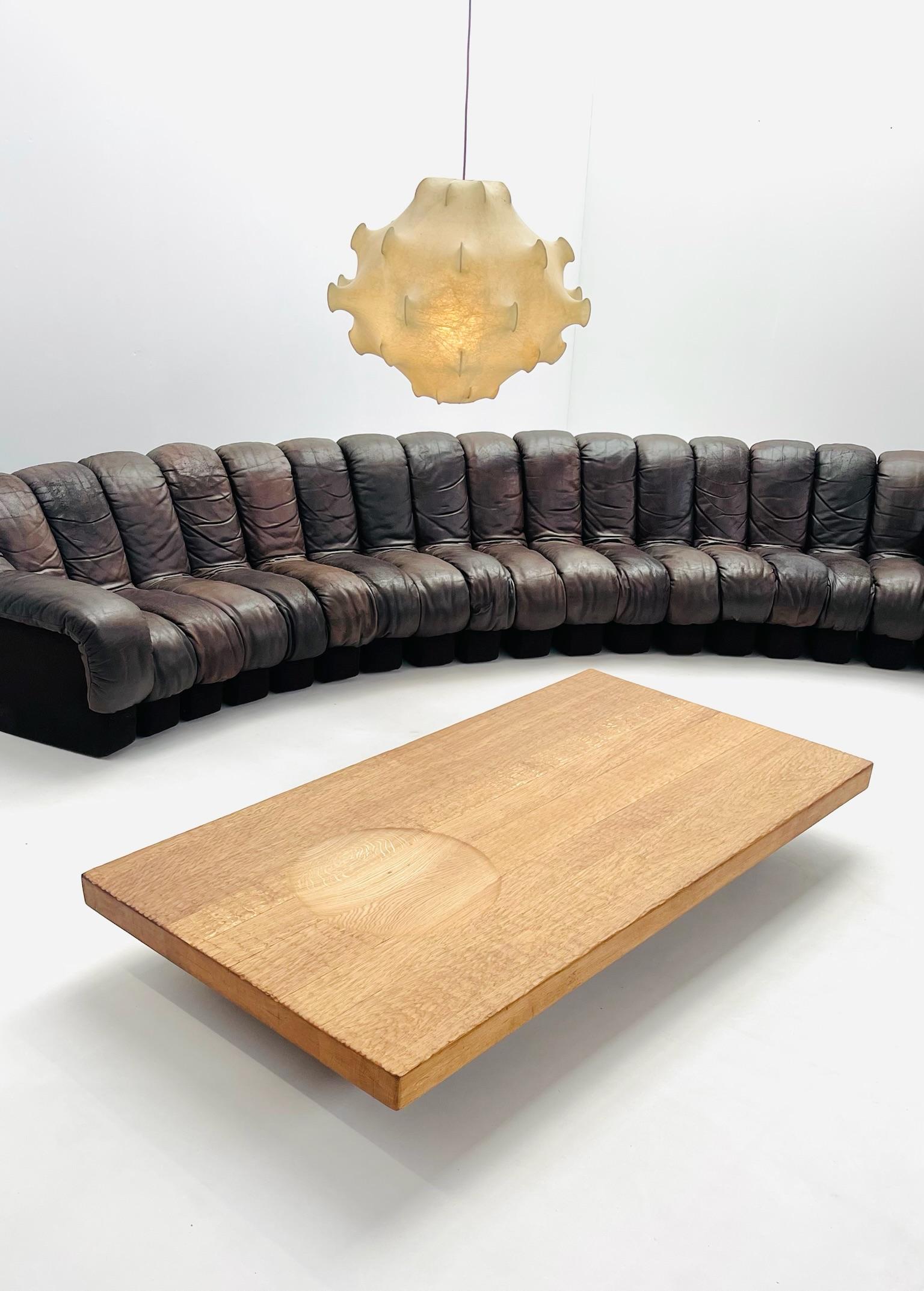 Belgian Gouged Low coffee table in Solid Oak For Sale