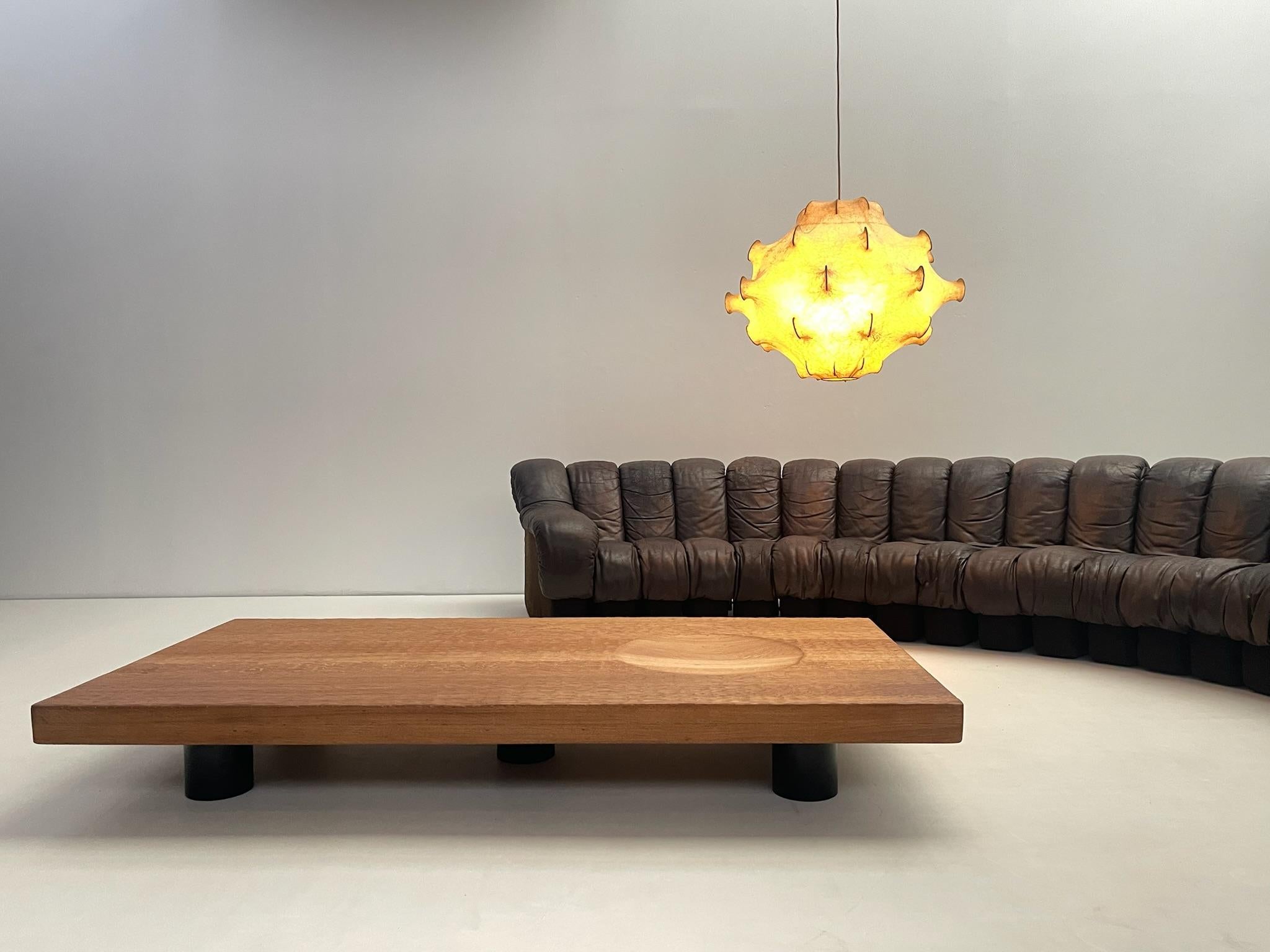 Aluminum Gouged Low coffee table in Solid Oak For Sale