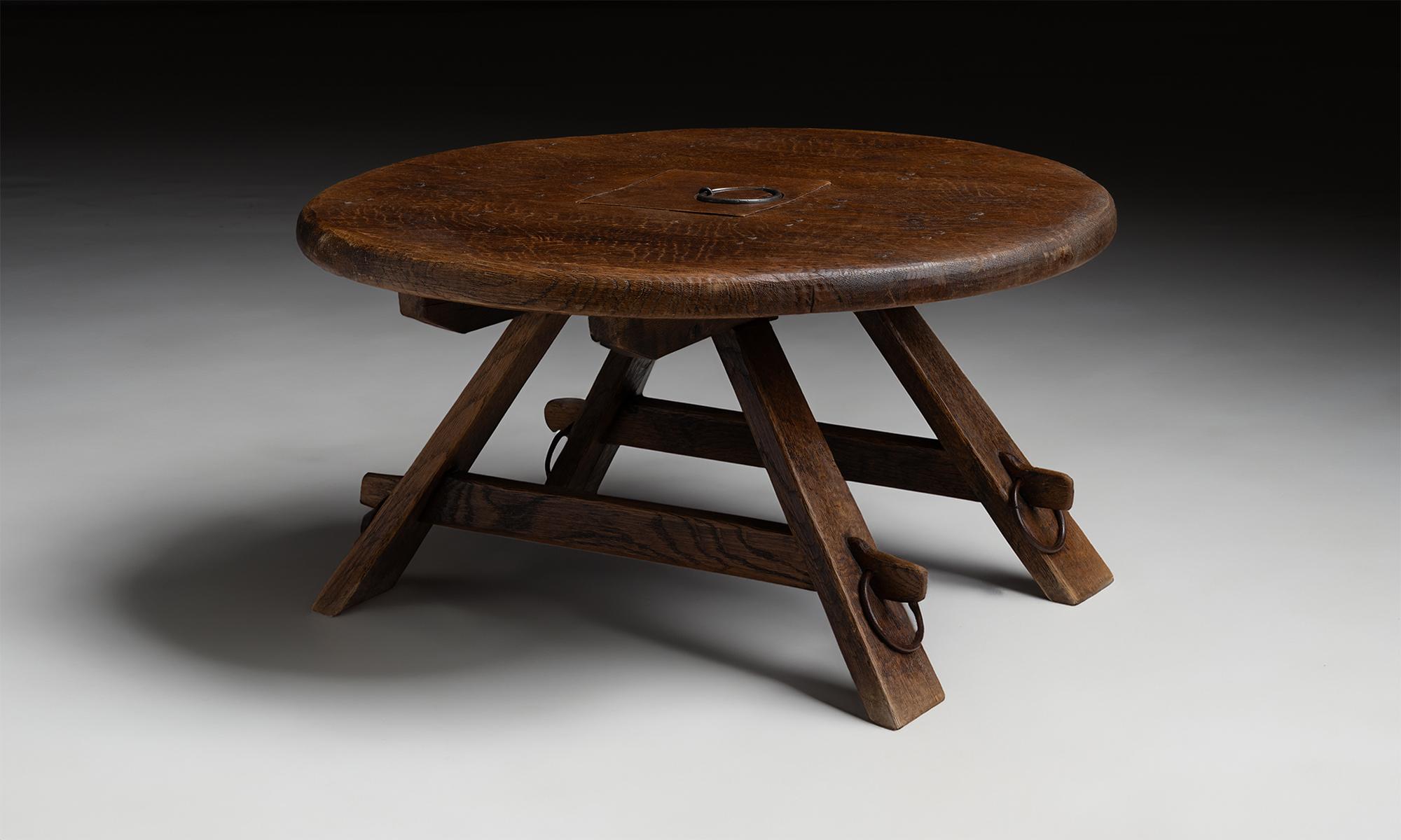 French Gouged Oak Coffee Table, France circa 1970 For Sale