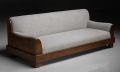 Gouged Oak Sofa in Faux Sheepskin, France circa 1970