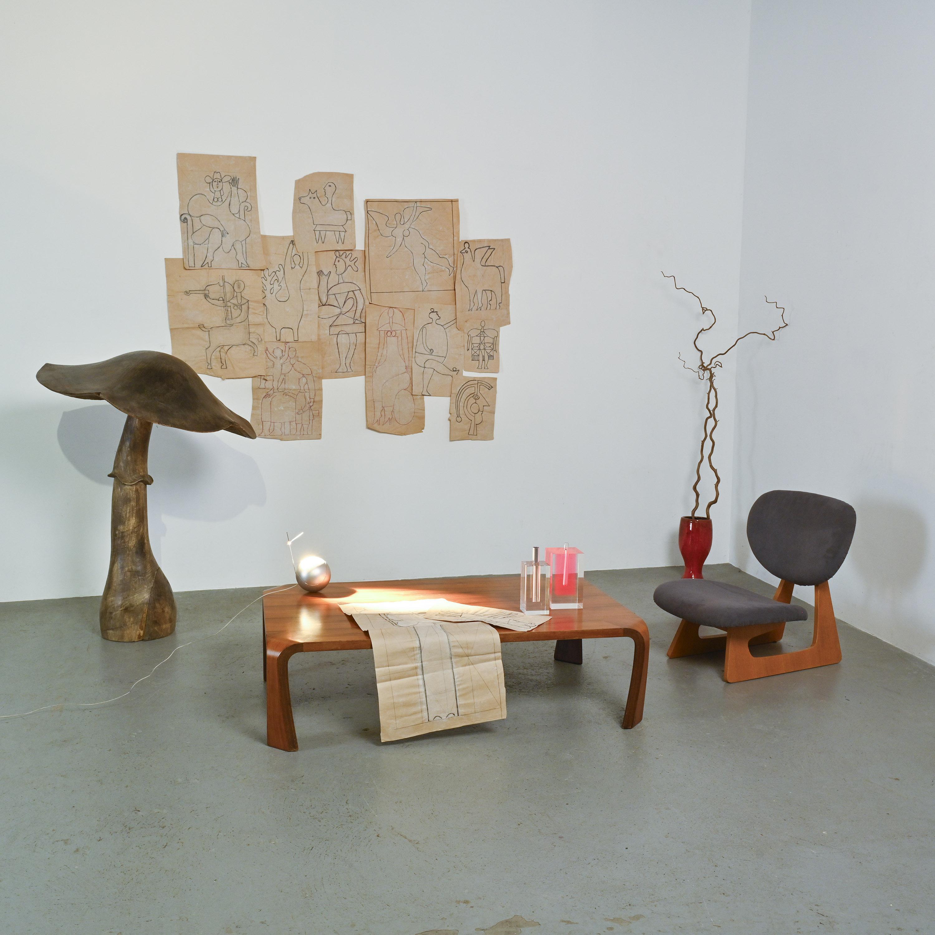 Mid-Century Modern Gouged wooden Mushroom by Robert and Trix Haussmann, circa 1970 For Sale