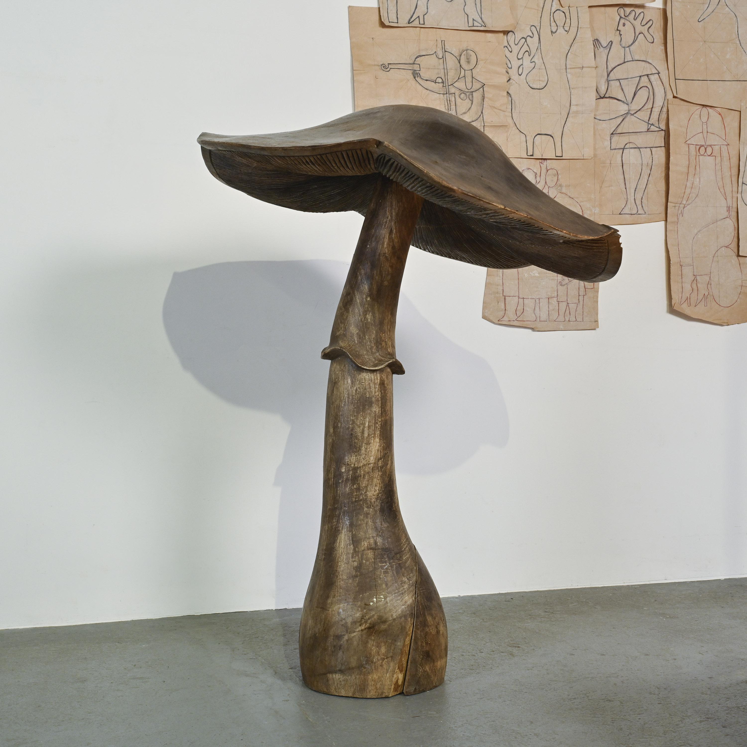 Swiss Gouged wooden Mushroom by Robert and Trix Haussmann, circa 1970 For Sale