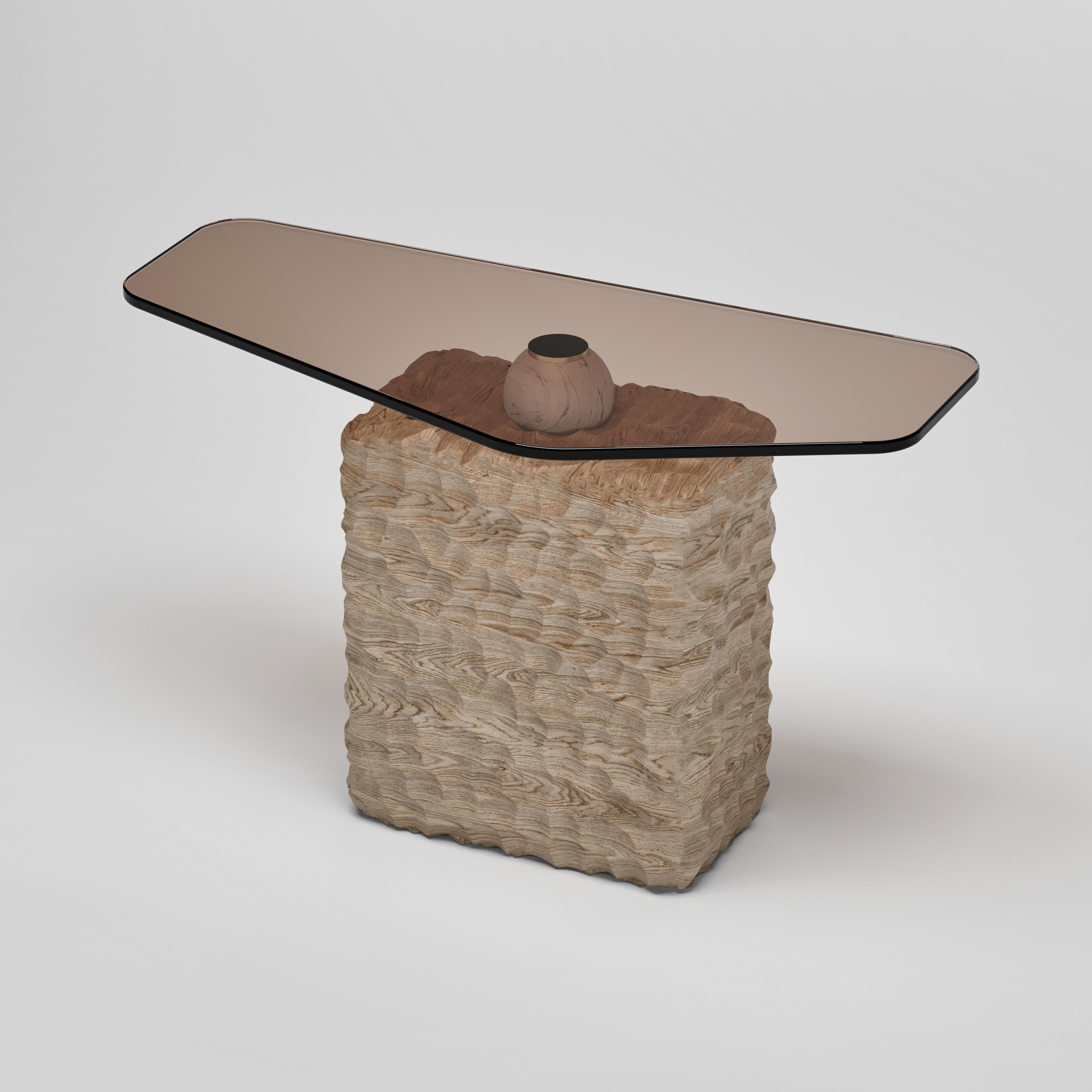 Carved Gougen Side Table, Light For Sale