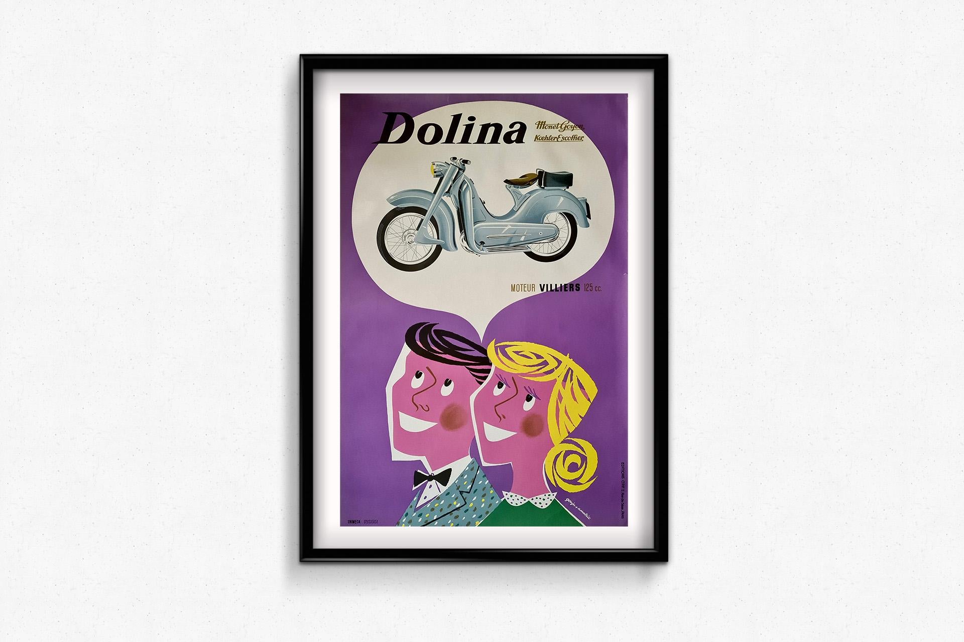 Original 1950s French poster - Dolina - Moteurs villiers - motorcycle For Sale 2