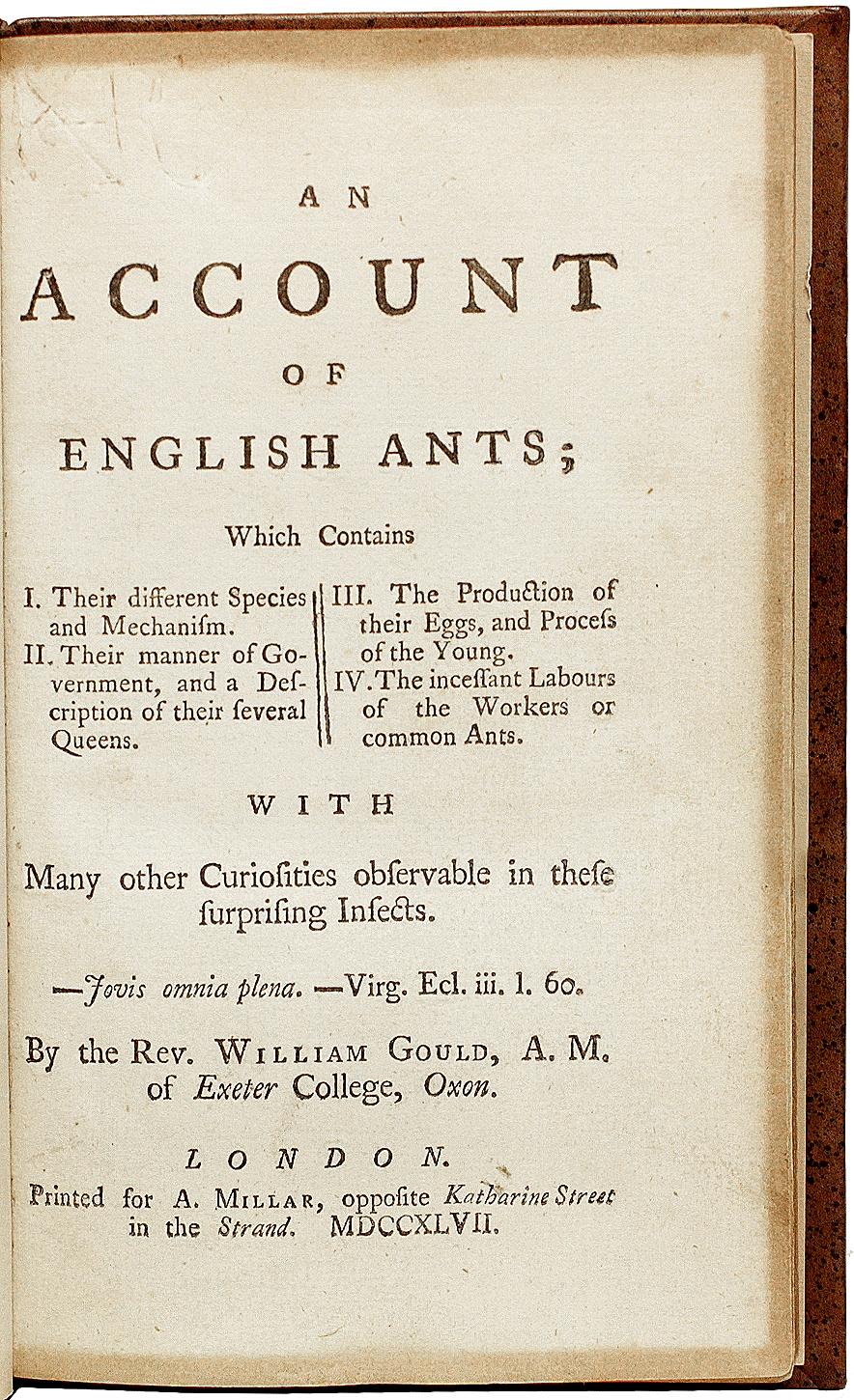 GOULD, William - An Account of English Ants - 1747 - FIRST EDITION In Good Condition For Sale In Hillsborough, NJ