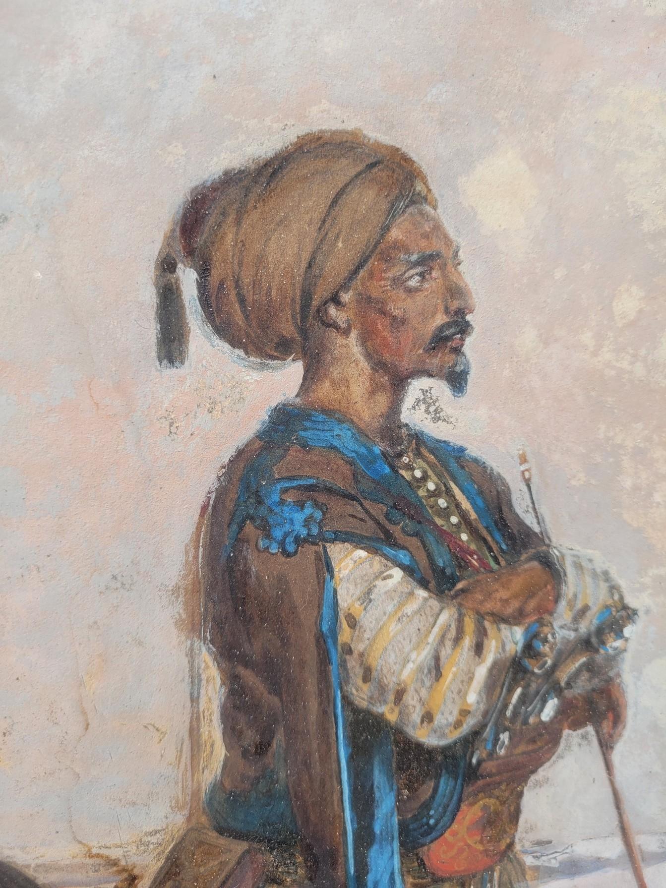Goupil-fesquet, Orientalist Watercolor, Zouave Or Algerian Hunter, 19th Century For Sale 5