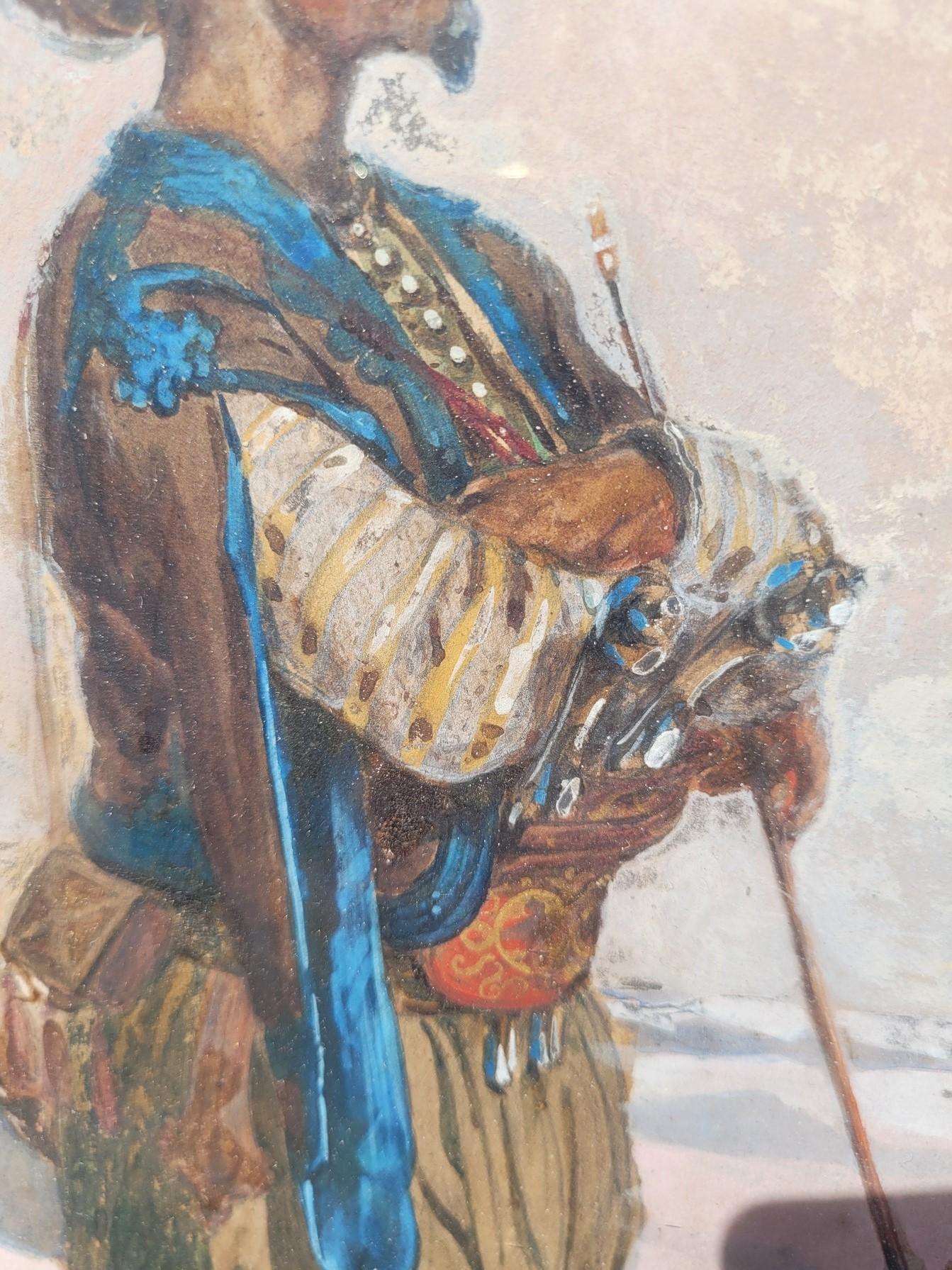 Napoleon III Goupil-fesquet, Orientalist Watercolor, Zouave Or Algerian Hunter, 19th Century For Sale