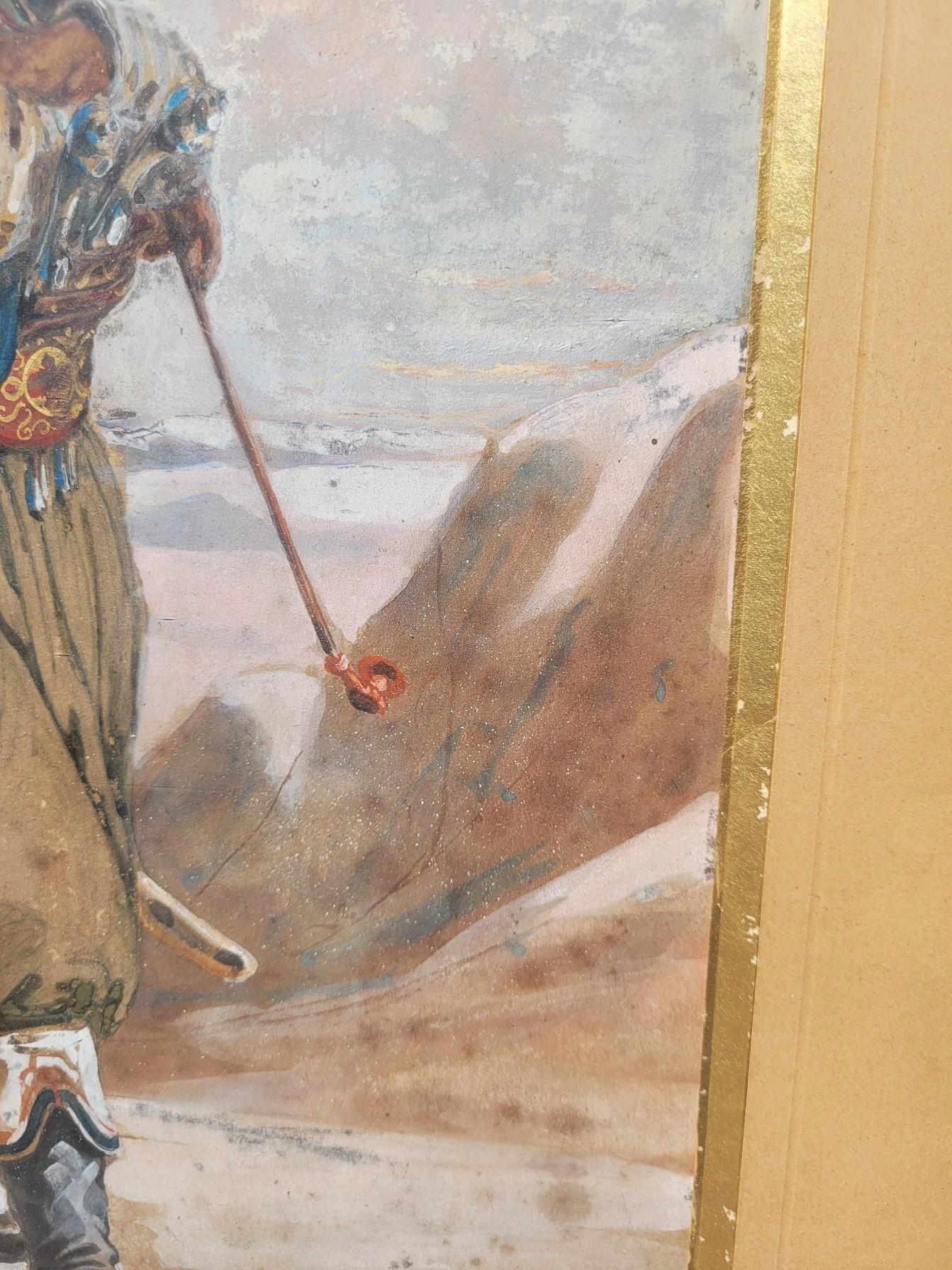 Goupil-fesquet, Orientalist Watercolor, Zouave Or Algerian Hunter, 19th Century In Good Condition In MARSEILLE, FR
