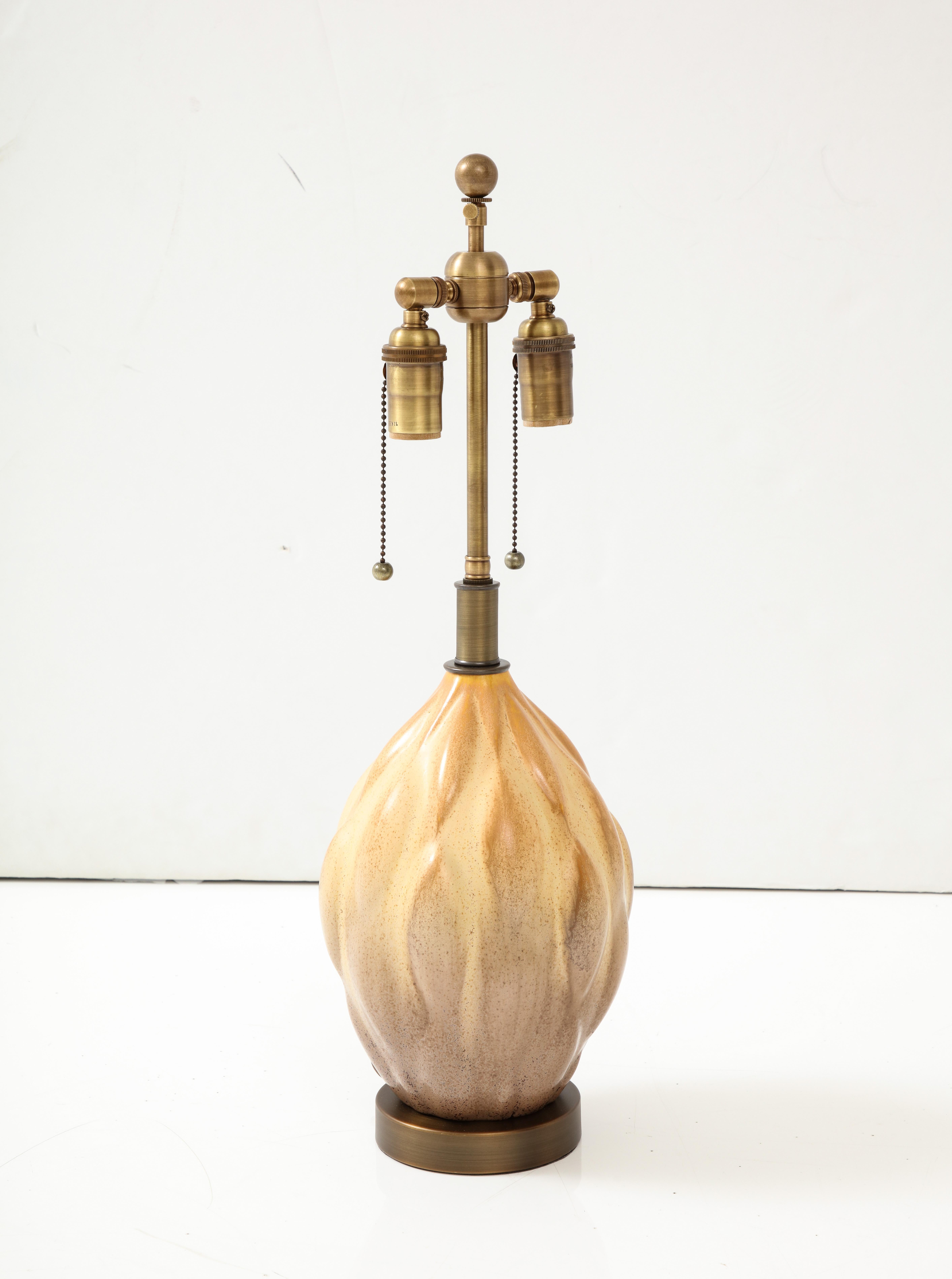 Mid-Century Modern Gourd Shaped Ceramic Lamp in the style of Axel Salto. For Sale