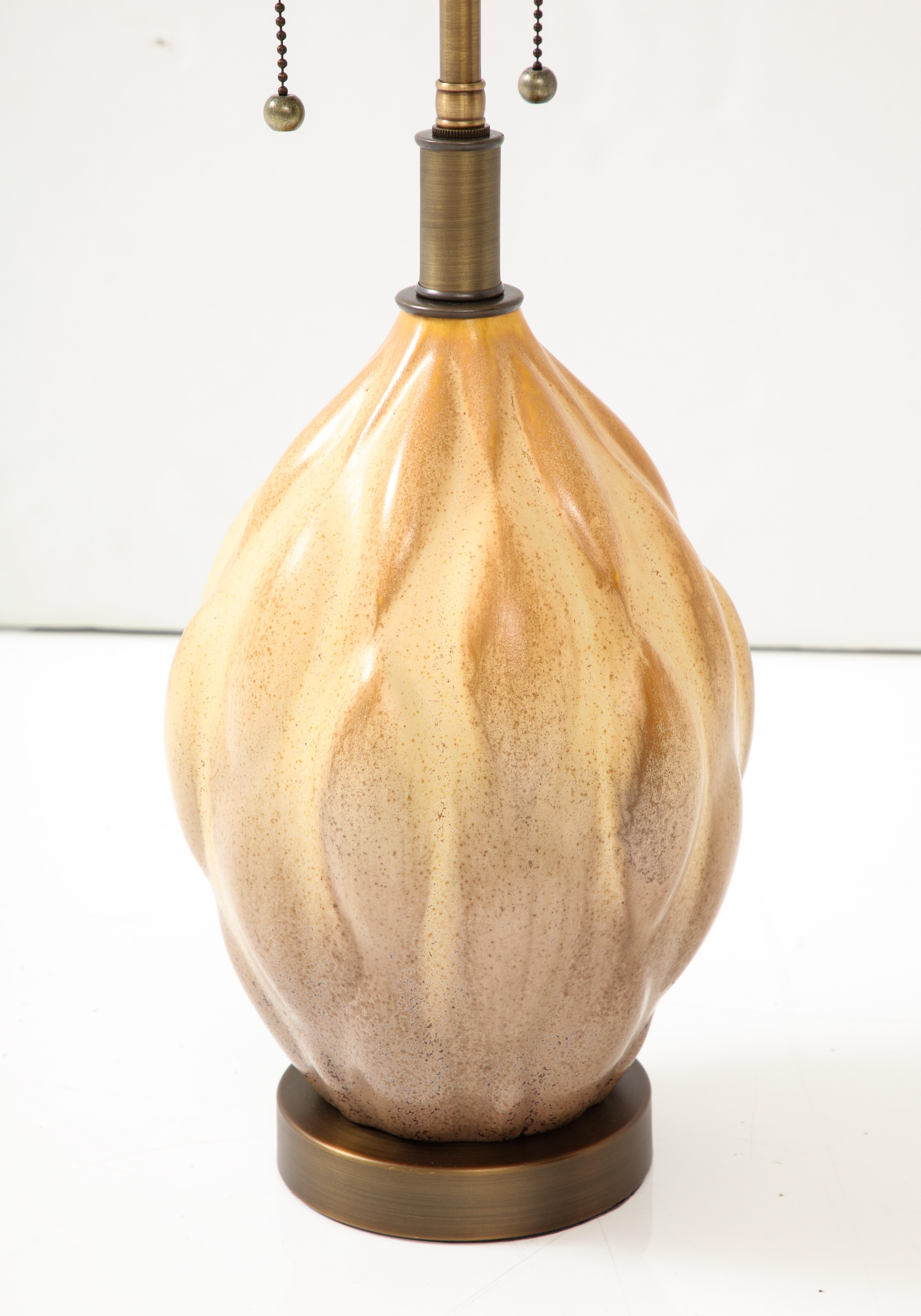 Gourd Shaped Ceramic Lamp in the style of Axel Salto. In Good Condition For Sale In New York, NY