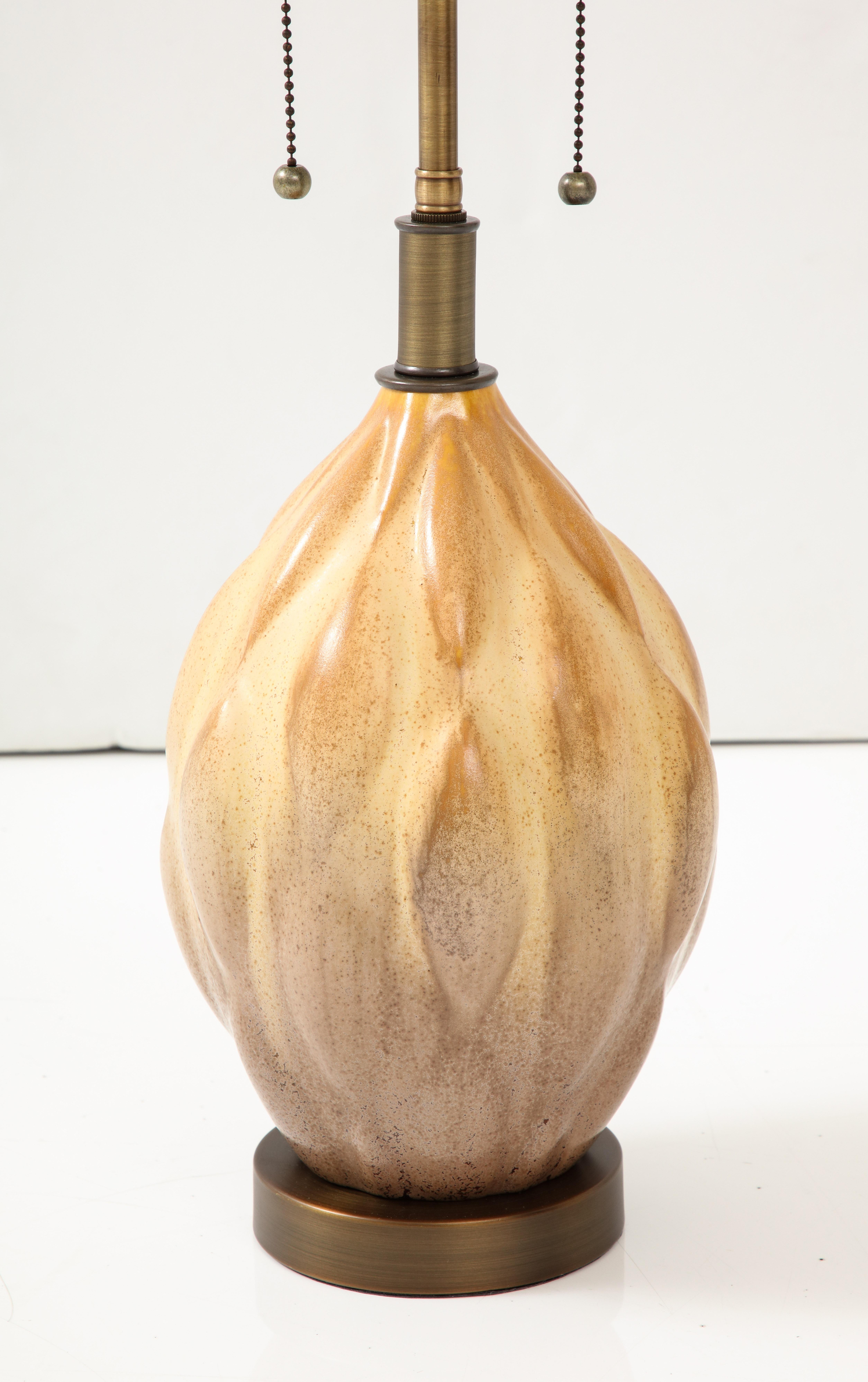 Mid-20th Century Gourd Shaped Ceramic Lamp in the style of Axel Salto. For Sale