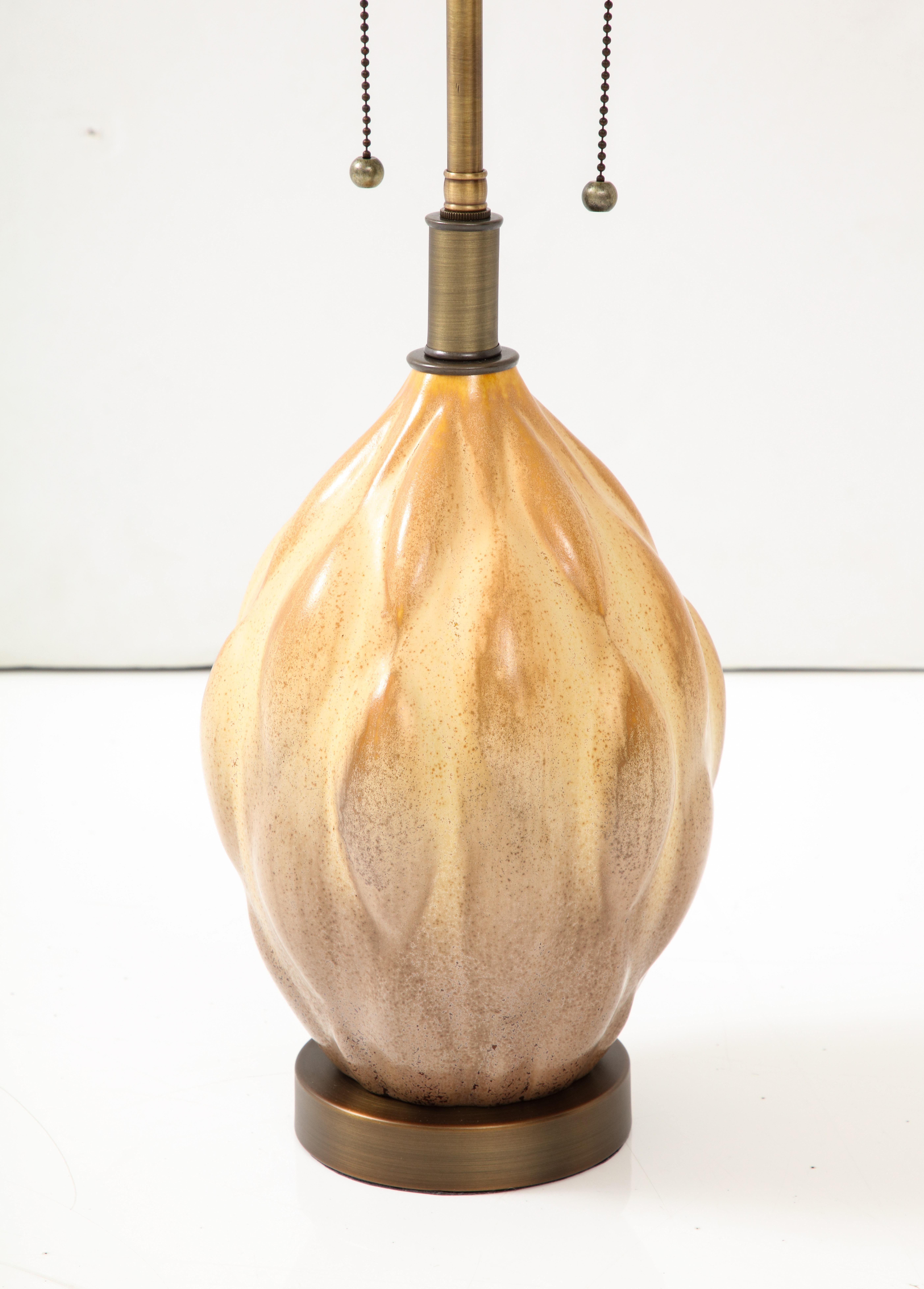 Brass Gourd Shaped Ceramic Lamp in the style of Axel Salto. For Sale