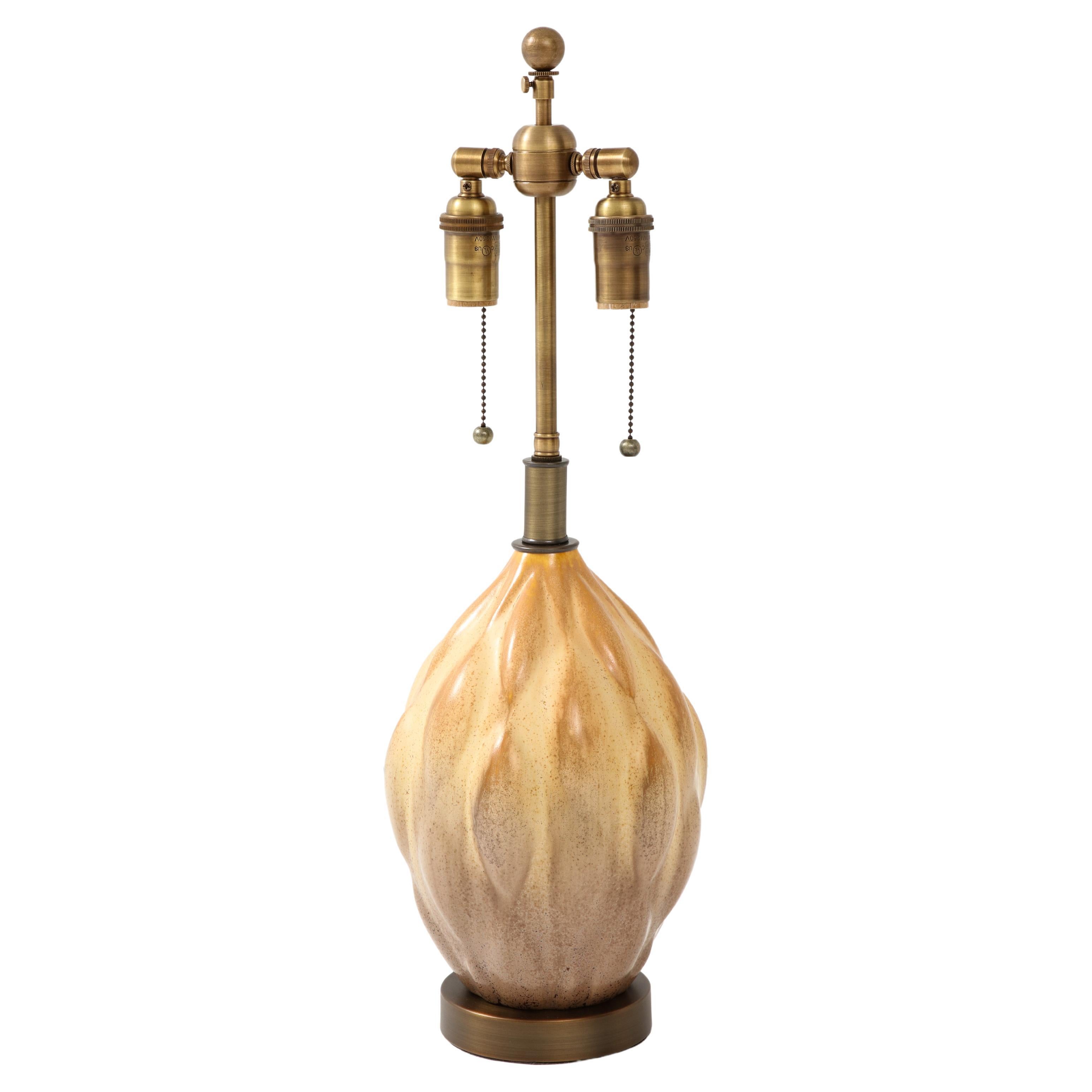 Gourd Shaped Ceramic Lamp in the style of Axel Salto. For Sale