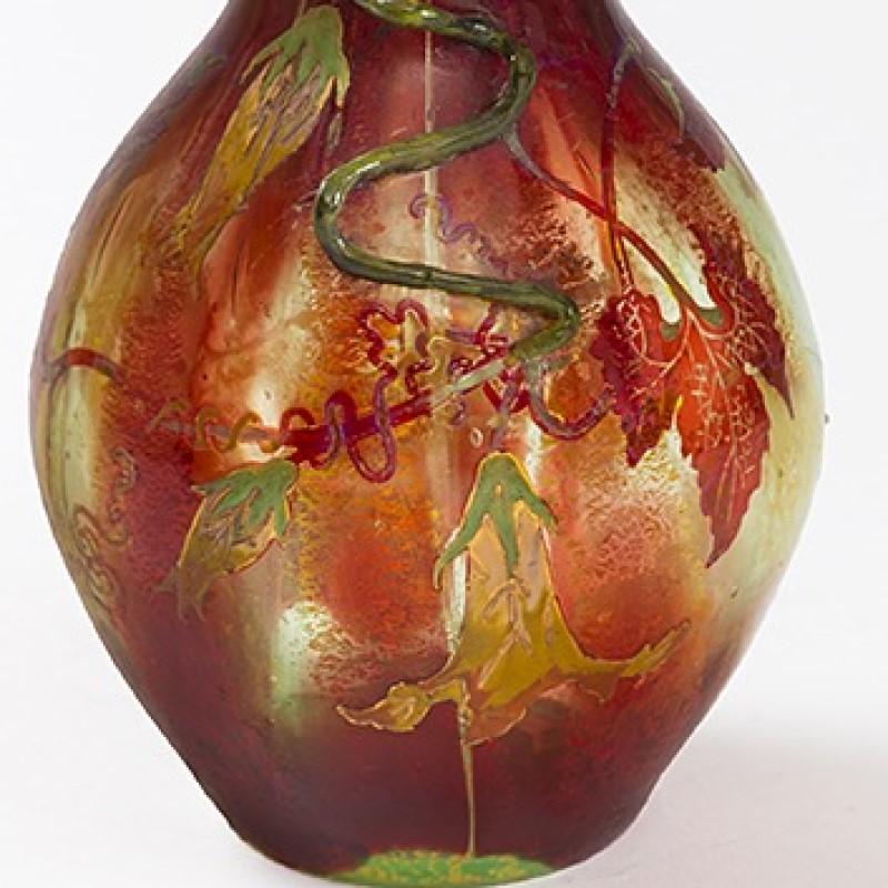 Art Nouveau Gourd-Shaped Enameled Glass Vase by Portieux Vallerysthal