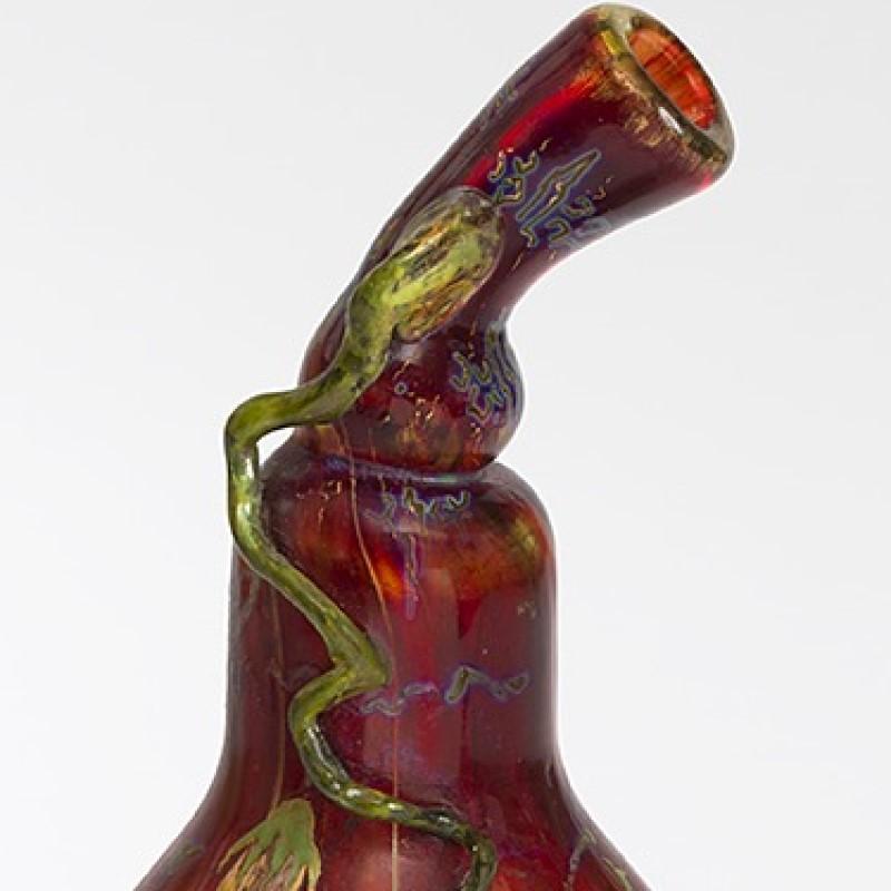 French Gourd-Shaped Enameled Glass Vase by Portieux Vallerysthal