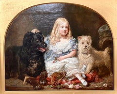 Ritratto vittoriano esposto del 1861 della figlia di Wm Gibson & Gibson Craig e di due cani