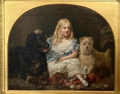 Ausgestellt 1861 Viktorianisches Porträt der Tochter von Wm Gibson Craig und zwei Hunden