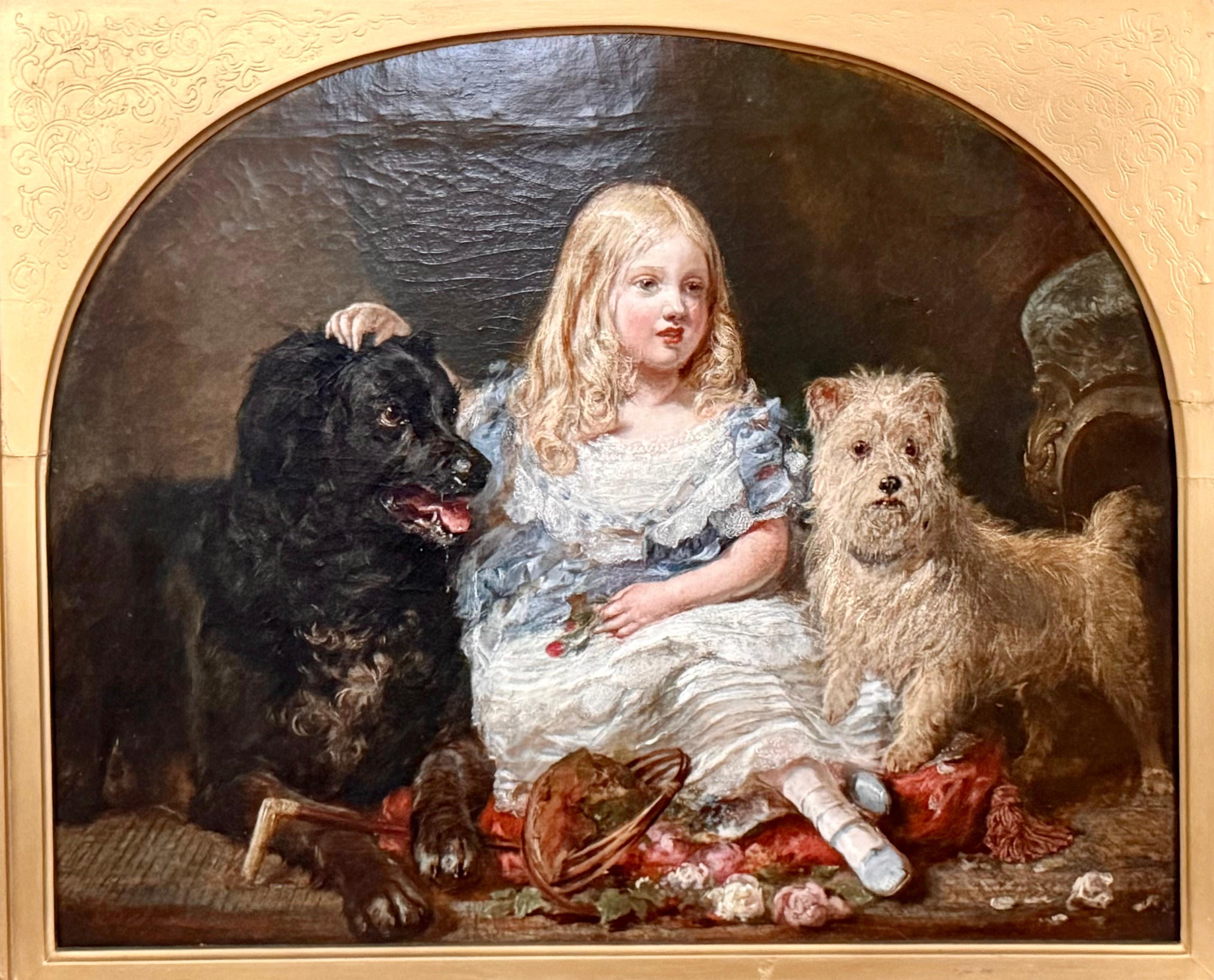 Zwei Hunde und ein Mädchen, 1861, Edinburgh, Schottland, Tochter von Wm Gibson Craig – Painting von Gourlay Steell