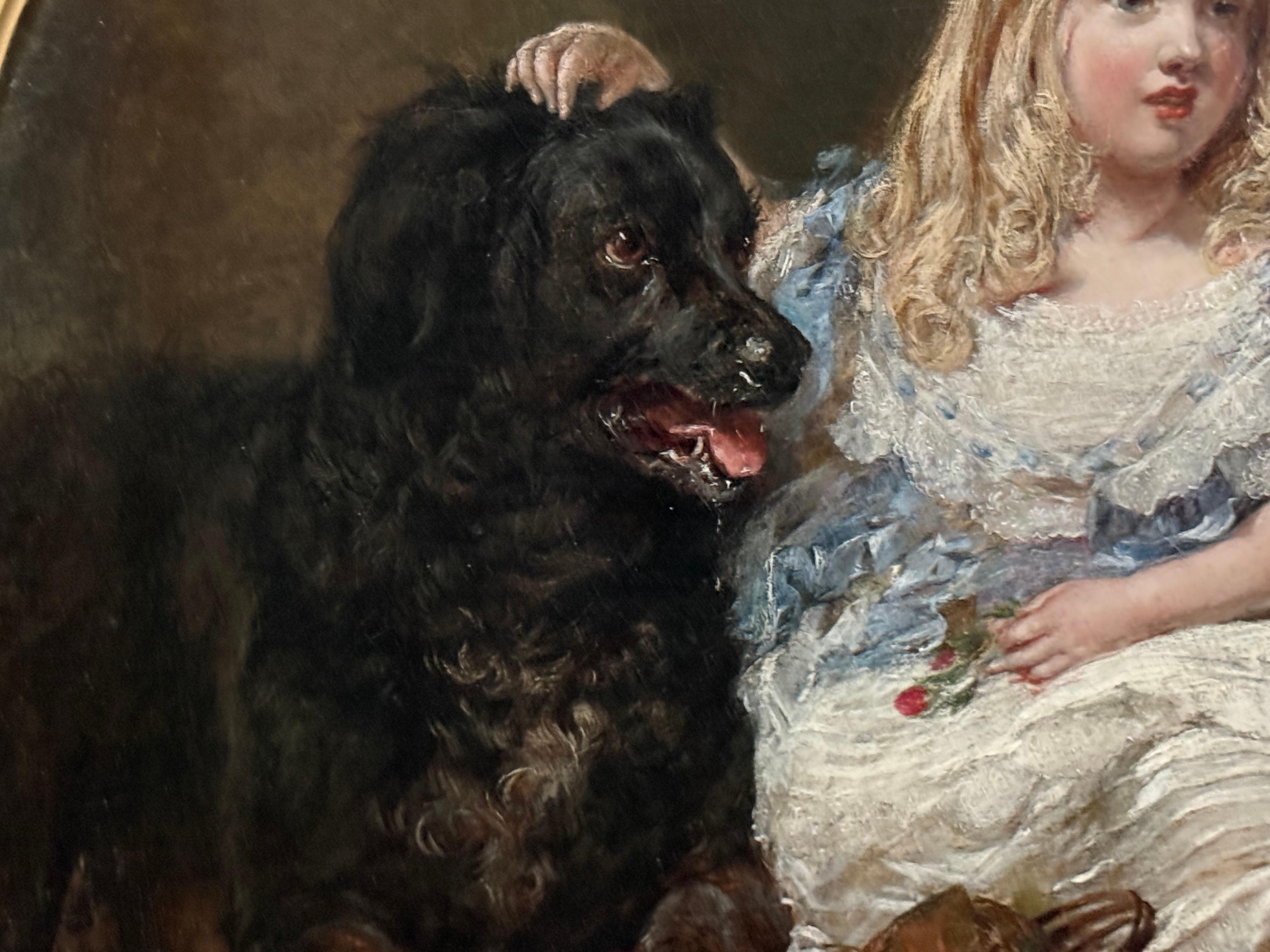 Zwei Hunde und ein Mädchen, 1861, Edinburgh, Schottland, Tochter von Wm Gibson Craig (Braun), Animal Painting, von Gourlay Steell