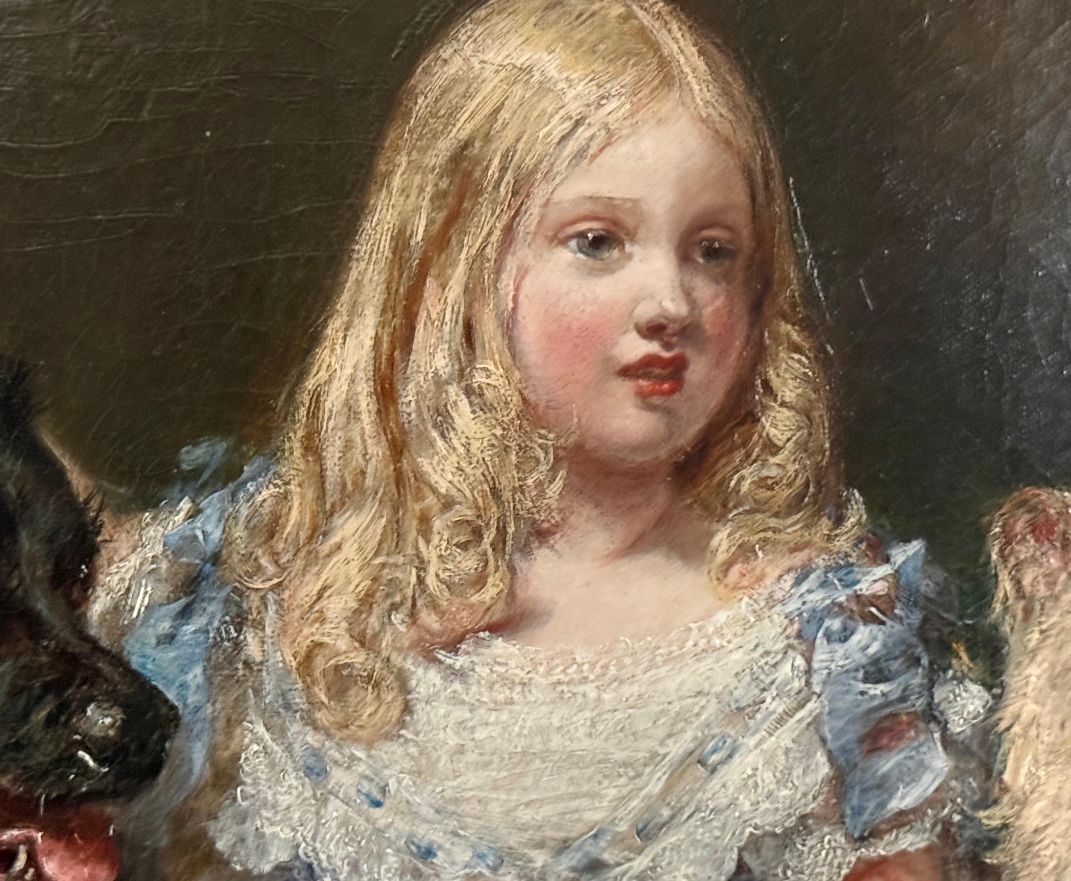 Das Porträt des Mädchens und der Hunde Blossom und Bob, signiert und datiert 1861, stammt von Gourlay Steell (1819-1894), Royal Scottish Academy, der nach Sir Edwin Landseer zum Tiermaler für Schottland am Hof von Königin Victoria ernannt wurde. 
