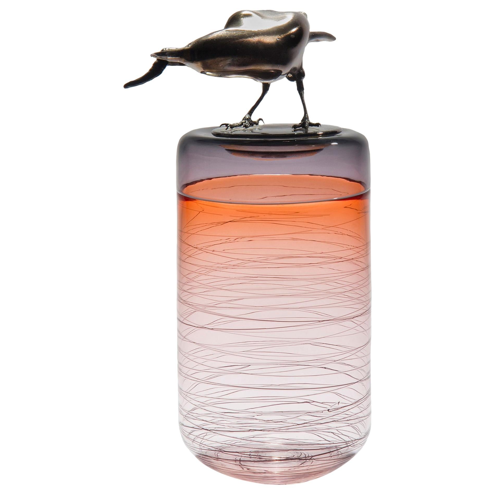 Gourmande, a Unique Glass Sculptural Vase with Black Crow by Julie Johnson For Sale