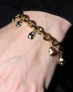 Goutte d’Or Sculptural Drop Bracelet in Gold-Plated Chain with Cubic Zirconia