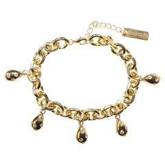 Goutte d’Or Sculptural Drop Bracelet in Gold-Plated Chain with Cubic Zirconia