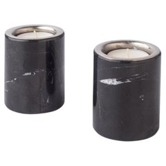 Gova Black Marble & Nickeled-Brass Candle Holders