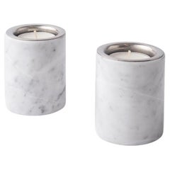 Gova White Marble & Nickeled-Brass Candle Holders