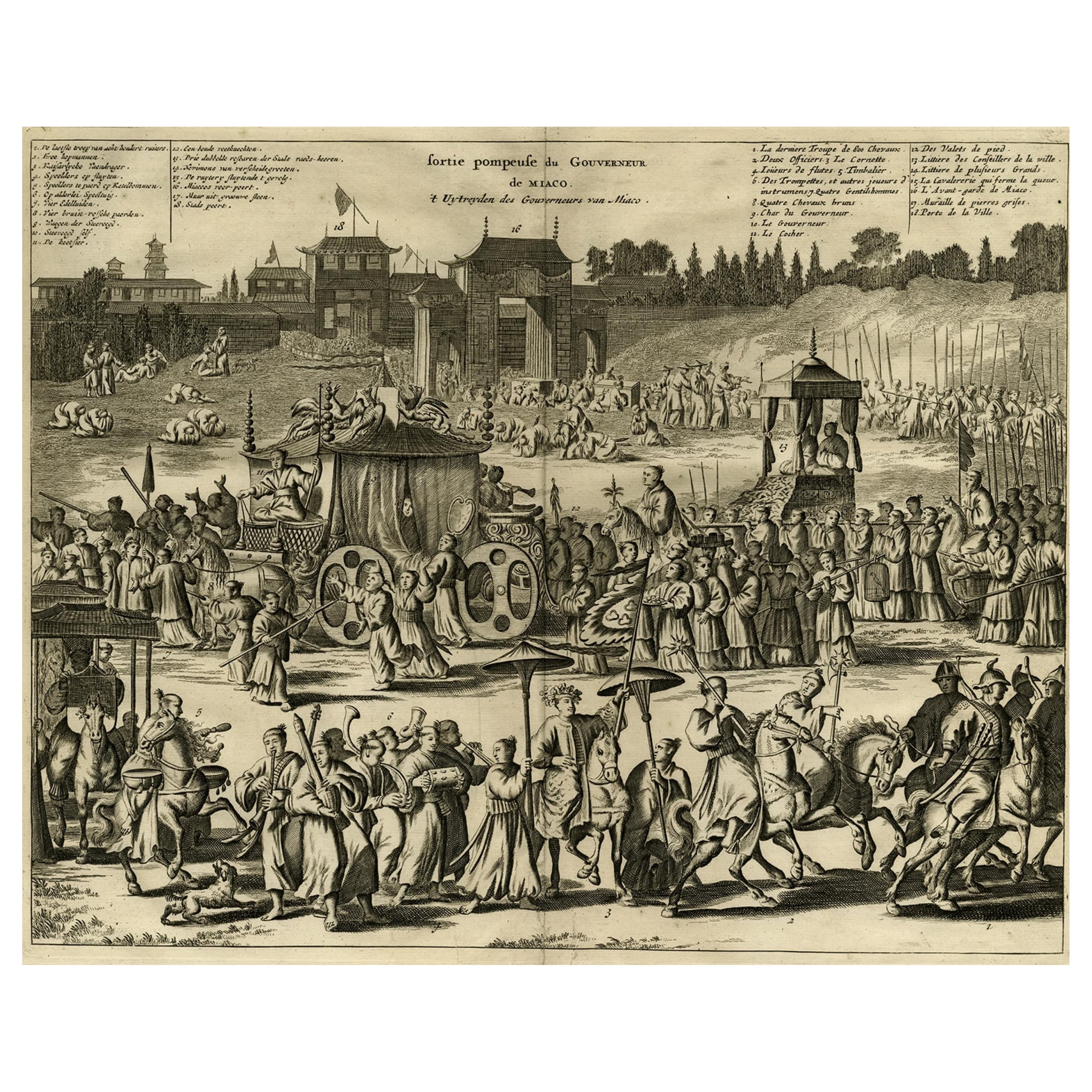 Governor of Miaco (Kyoto, Japan), Leaving the City in a Carriage, 1669 For Sale