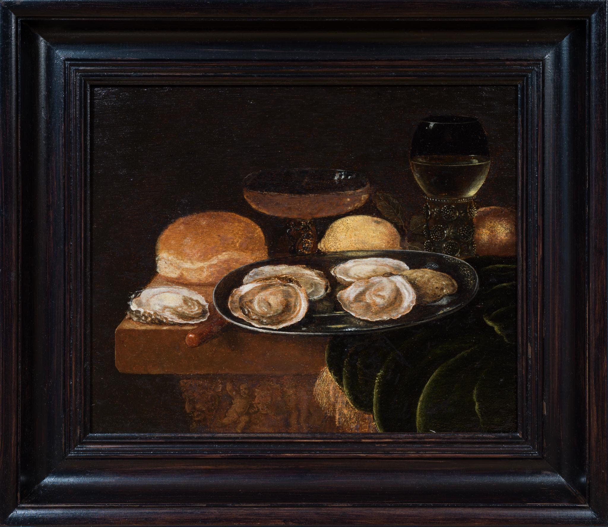 Nature morte aux huîtres - La plus ancienne nature morte connue dans l'histoire de l'art suédois - Maîtres anciens Painting par Govert Dircksz Camphuysen