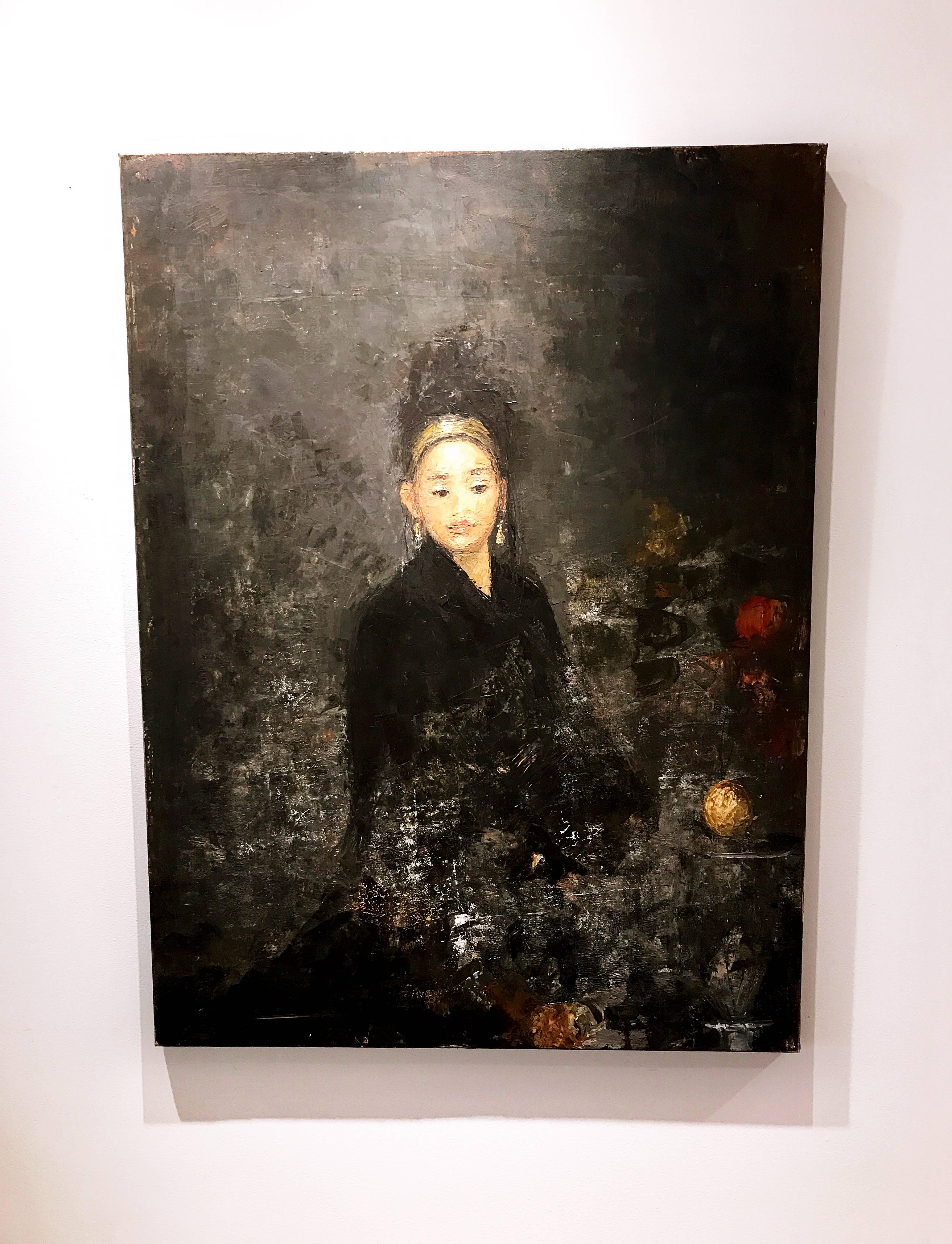 Black Silk, oil paint and canvas - Contemporary Painting by Goxwa