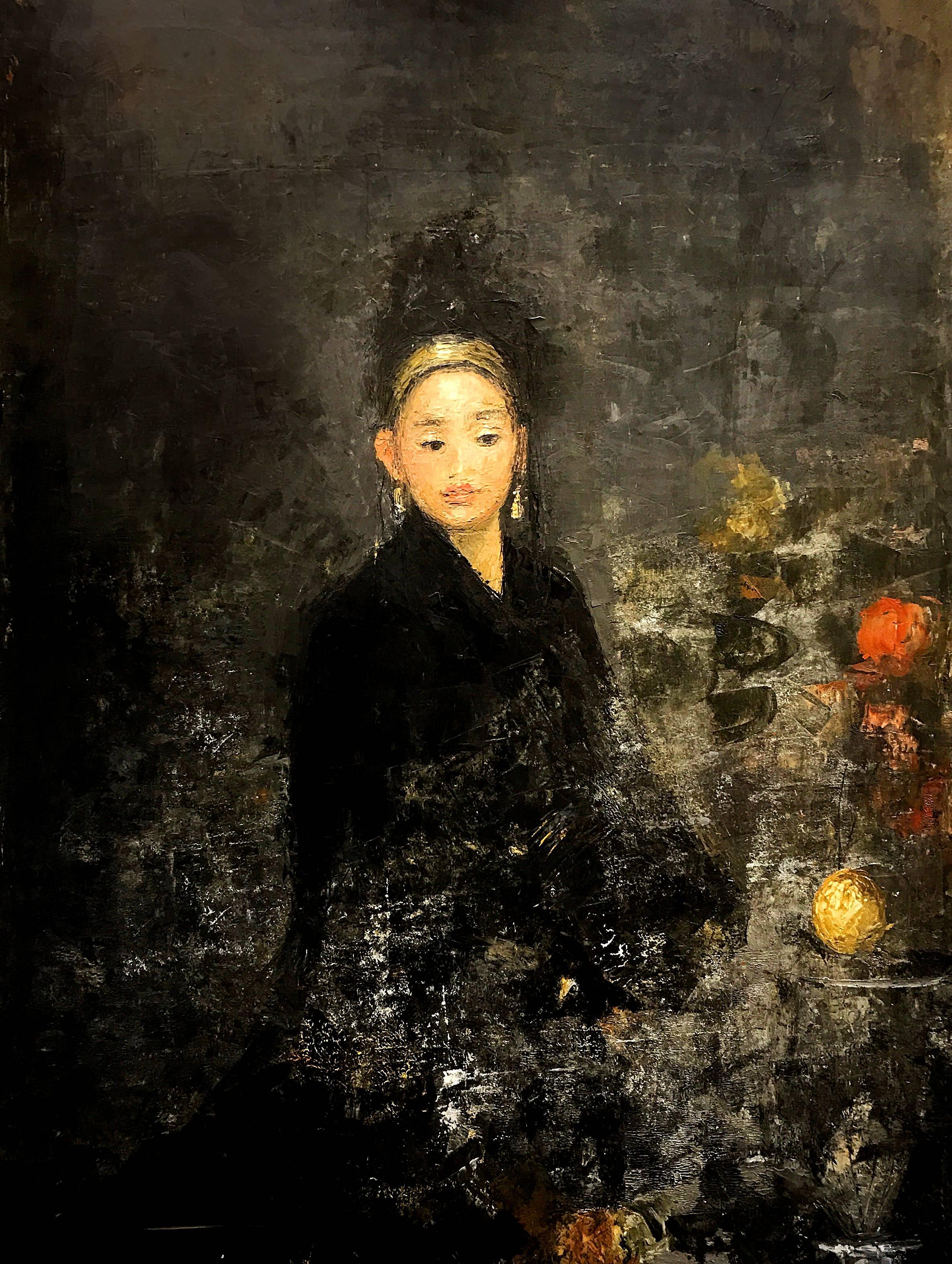 Goxwa Portrait Painting - Black Silk, oil paint and canvas